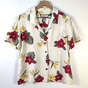 Jamaica Bay Womens L Ivory Hawaiian Shirt Tropical Floral Button Up Island Style
